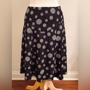 Trisisto Femme Black White Circle Print Wide Waist Panel Stretch MIDI Skirt SZ S